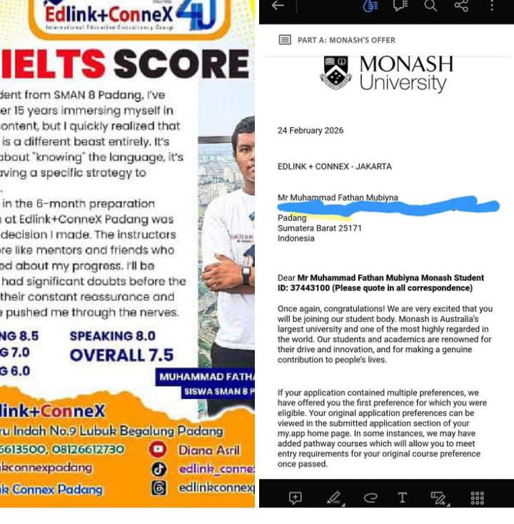 Lulus Monash University, Siswa SMA 8 Padang Jadi Inspirasi Sumbar