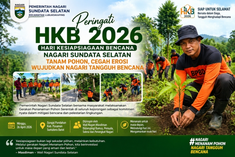 Nagari Sundata Selatan Peringati HKB 2026, Wali Nagari Masdiman Pimpin Aksi Tanam Pohon Cegah Erosi
