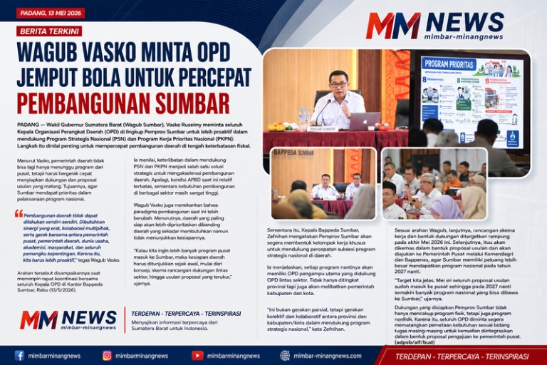 Wagub Vasko Minta OPD Jemput Bola, Percepat Masuknya Program Nasional ke Sumbar