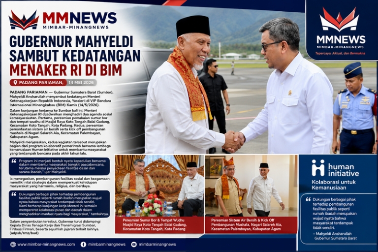 Gubernur Mahyeldi Sambut Kedatangan Menaker RI di BIM