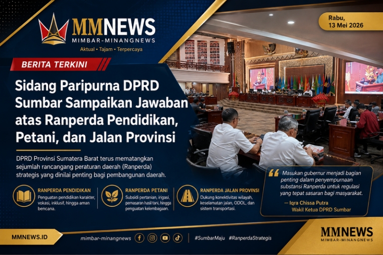 Sidang Paripurna DPRD Sumbar Matangkan Tiga Ranperda Strategis, Pendidikan hingga Jalan Provinsi Jadi Sorotan