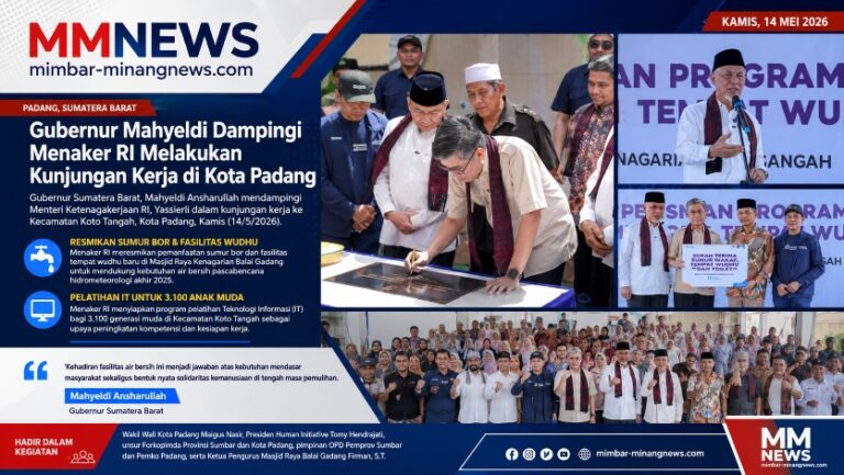 Gubernur Mahyeldi Dampingi Menaker RI Resmikan Fasilitas Air Bersih, 3.100 Anak Muda Padang Dapat Pelatihan IT