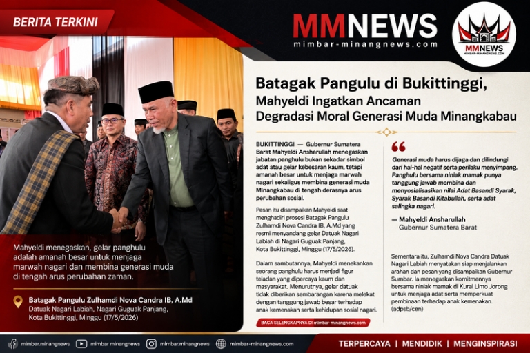 Batagak Pangulu di Bukittinggi, Mahyeldi Ingatkan Ancaman Degradasi Moral Generasi Muda Minangkabau