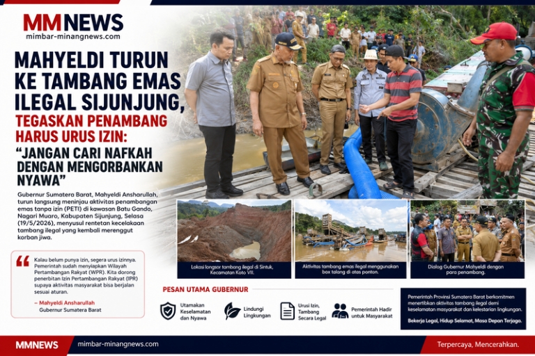 Mahyeldi Turun ke Tambang Emas Ilegal Sijunjung, Tegaskan Penambang Harus Urus Izin: “Jangan Cari Nafkah dengan Mengorbankan Nyawa”