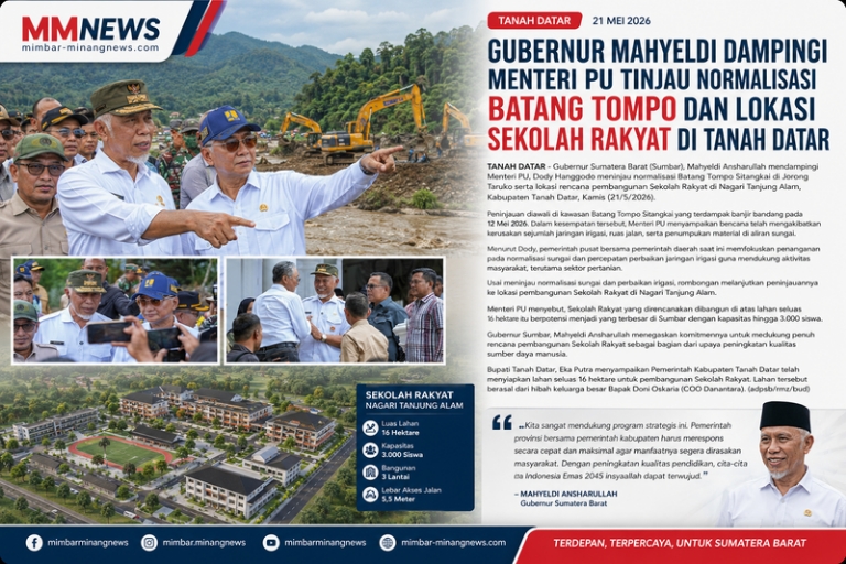 Gubernur Mahyeldi Dampingi Menteri PU Tinjau Normalisasi Batang Tompo dan Lokasi Sekolah Rakyat di Tanah Datar