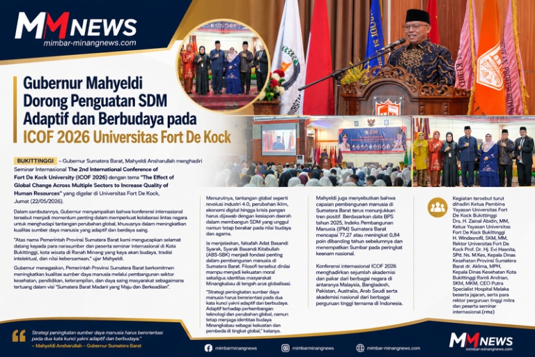 Gubernur Mahyeldi Dorong Penguatan SDM Adaptif dan Berbudaya pada ICOF 2026 Universitas Fort De Kock