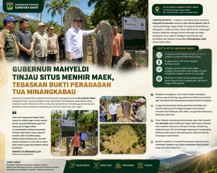 Gubernur Mahyeldi Tinjau Situs Menhir Maek, Tegaskan Bukti Peradaban Tua Minangkabau