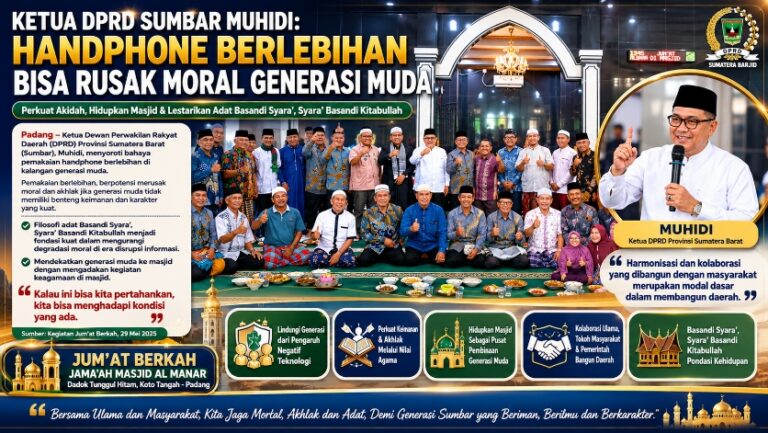 Ketua DPRD Sumbar Muhidi: Handphone Berlebihan Ancam Moral Generasi Muda, Masjid Jadi Benteng Karakter