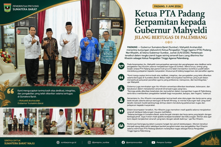 Ketua PTA Padang Berpamitan kepada Gubernur Mahyeldi Jelang Bertugas di Palembang