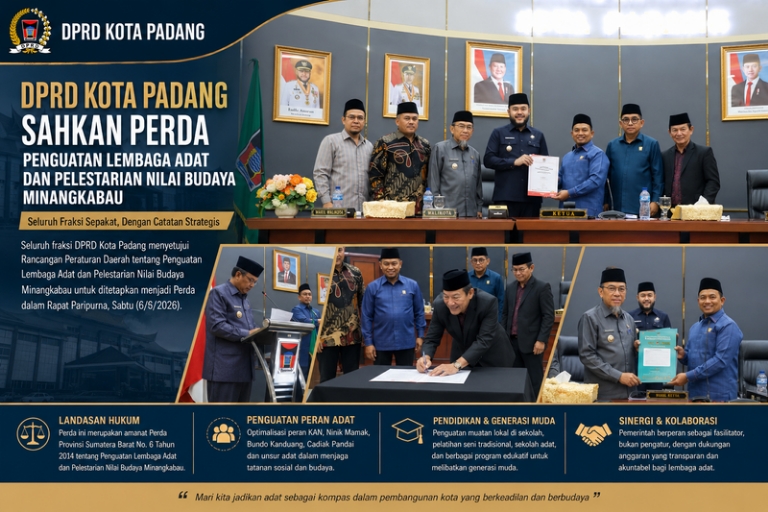DPRD Kota Padang Sahkan Perda Penguatan Lembaga Adat dan Pelestarian Budaya Minangkabau