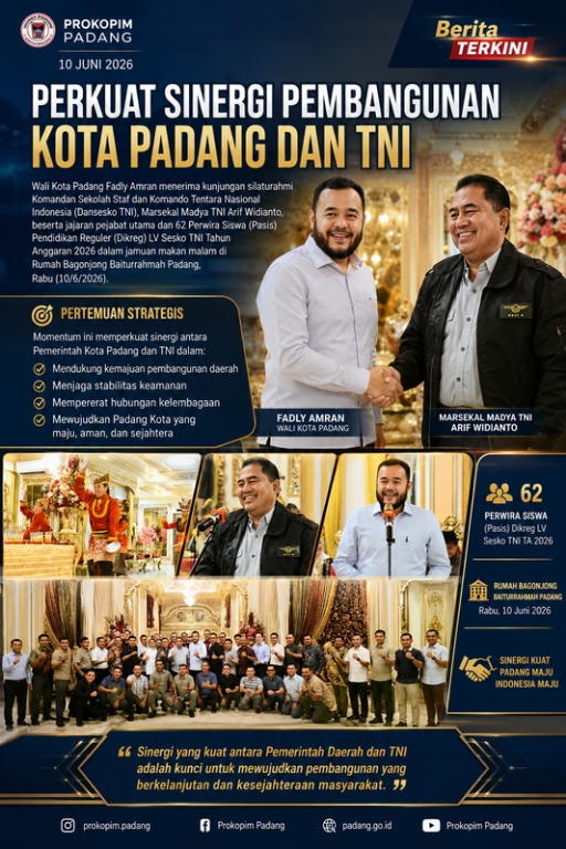 Wali Kota Fadly Amran Perkuat Sinergi dengan TNI, Sambut Kunjungan Dansesko TNI di Padang