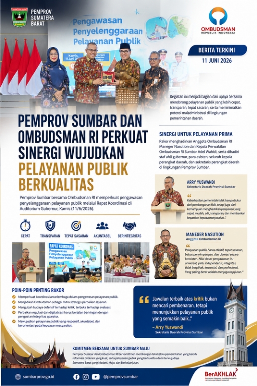 Pemprov Sumbar dan Ombudsman RI Perkuat Sinergi Wujudkan Pelayanan Publik Berkualitas