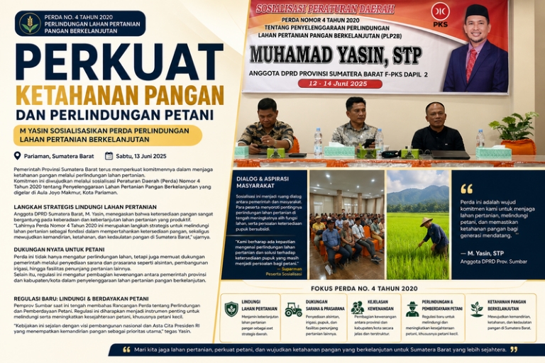 M. Yasin Tegaskan Perlindungan Lahan Pertanian Kunci Ketahanan Pangan Sumbar