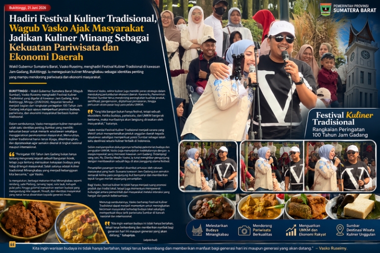Hadiri Festival Kuliner Tradisional, Wagub Vasko Ajak Masyarakat Jadikan Kuliner Minang Kekuatan Pariwisata dan Ekonomi Daerah