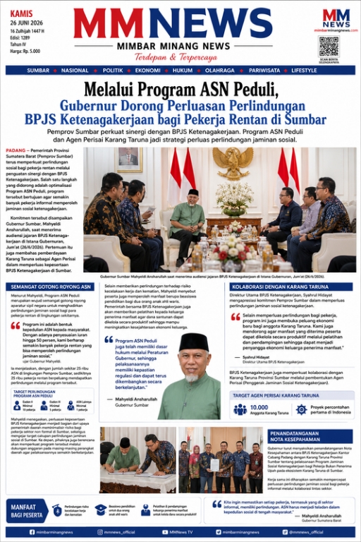 Melalui Program ASN Peduli, Gubernur Dorong Perluasan Perlindungan BPJS Ketenagakerjaan bagi Pekerja Rentan di Sumbar