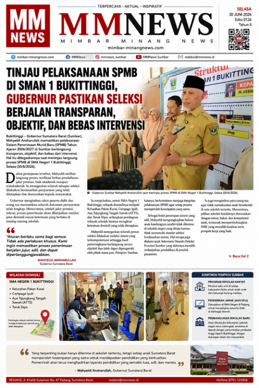 Tinjau Pelaksanaan SPMB di SMAN 1 Bukittinggi, Gubernur Pastikan Seleksi Berjalan Transparan, Objektif, dan Bebas Intervensi