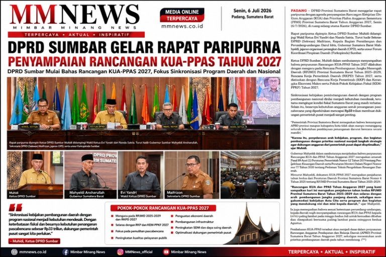 DPRD Sumbar Gelar Rapat Paripurna Penyampaian Rancangan KUA-PPAS Tahun 2027