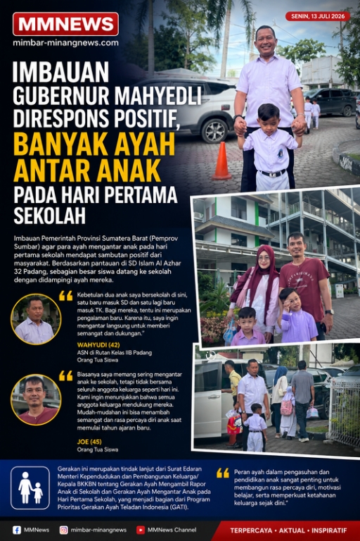 Imbauan Gubernur Mahyeldi Direspons Positif, Banyak Ayah Antar Anak pada Hari Pertama Sekolah