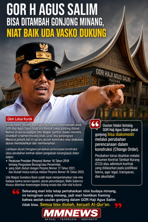 GOR Haji Agus Salim Bisa Ditambah Gonjong Minang, Niat Baik Uda Vasko Patut Didukung