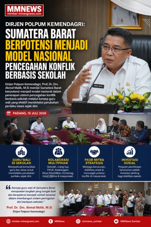 Dirjen Polpum Kemendagri: Sumbar Berpotensi Jadi Model Nasional Pencegahan Konflik Berbasis Sekolah