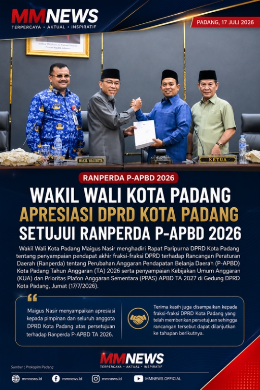 Ranperda P-APBD 2026 Disetujui, Pemko Padang Mulai Susun Arah Pembangunan APBD 2027