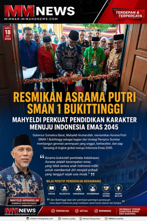 Resmikan Asrama Putri SMAN 1 Bukittinggi, Mahyeldi Perkuat Pendidikan Karakter Menuju Indonesia Emas 2045