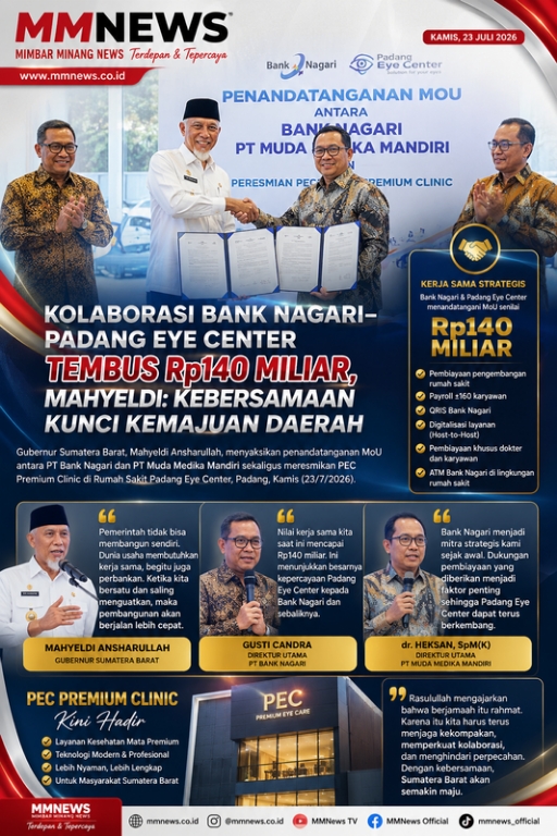 Kolaborasi Bank Nagari–Padang Eye Center Tembus Rp140 Miliar, Mahyeldi: Kebersamaan Kunci Kemajuan Daerah
