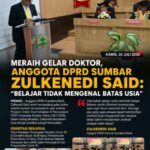Meraih Gelar Doktor, Anggota DPRD Sumbar Zulkenedi Said: Belajar Tidak Mengenal Batas Usia