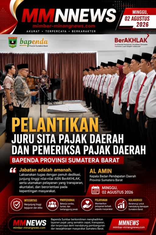 Dilantik Kepala Bapenda Sumbar Al Amin, Aparatur Diharapkan Perkuat Integritas dan Tingkatkan Pelayanan Publik