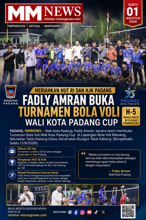Meriahkan HUT RI dan HJK Padang, Fadly Amran Resmi Buka Turnamen Bola Voli Wali Kota Padang Cup