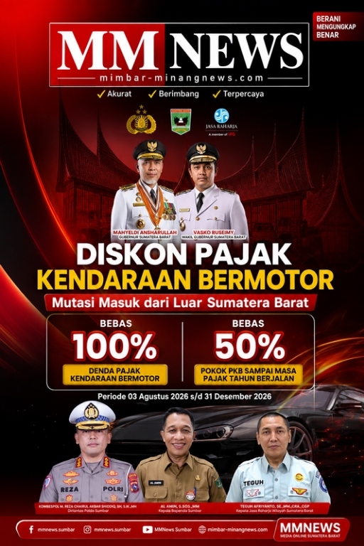 Diskon Pajak Kendaraan Bermotor Resmi Dimulai, Pemprov Sumbar Ajak Warga Manfaatkan Program Mutasi Masuk hingga Akhir 2026