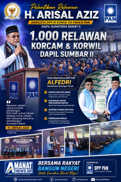 H. Arisal Aziz Kukuhkan 1.000 Relawan Dapil Sumbar II di Kampung Dalam, DPP PAN Beri Dukungan Penuh