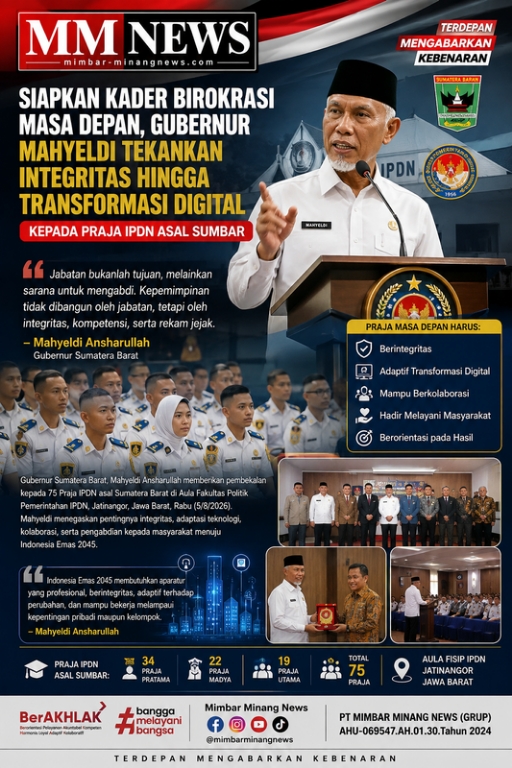Siapkan Kader Birokrasi Masa Depan, Gubernur Mahyeldi Tekankan Integritas hingga Transformasi Digital Kepada Praja IPDN Asal Sumbar