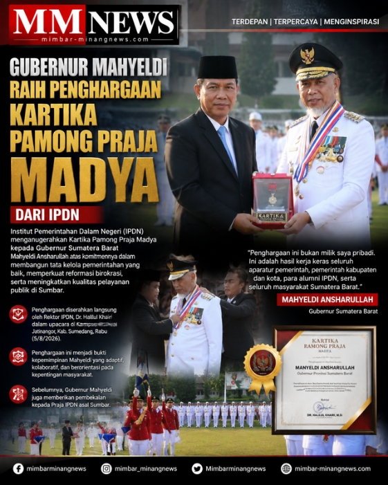 Gubernur Mahyeldi Raih Penghargaan Kartika Pamong Praja Madya dari IPDN