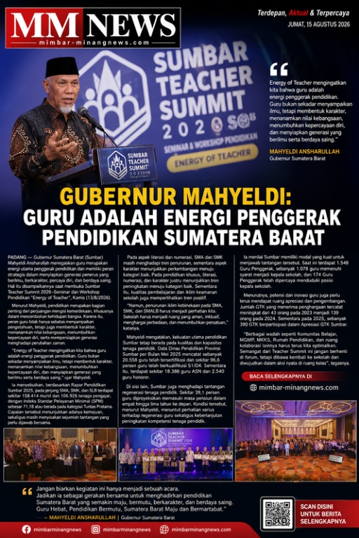 Gubernur Mahyeldi: Guru Adalah Energi Penggerak Pendidikan Sumatera Barat