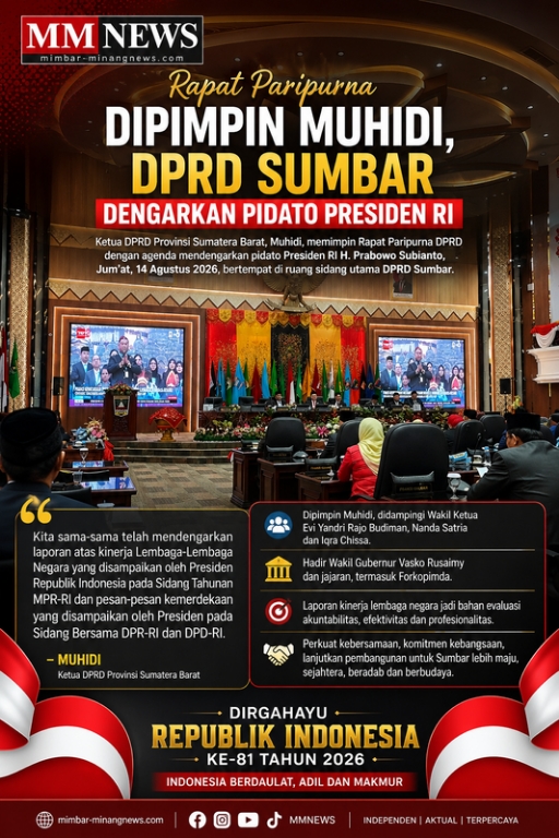 Dipimpin Muhidi, DPRD Sumbar Dengarkan Pidato Presiden RI, Perkuat Komitmen Bangun Daerah dan Wujudkan Indonesia Berdaulat