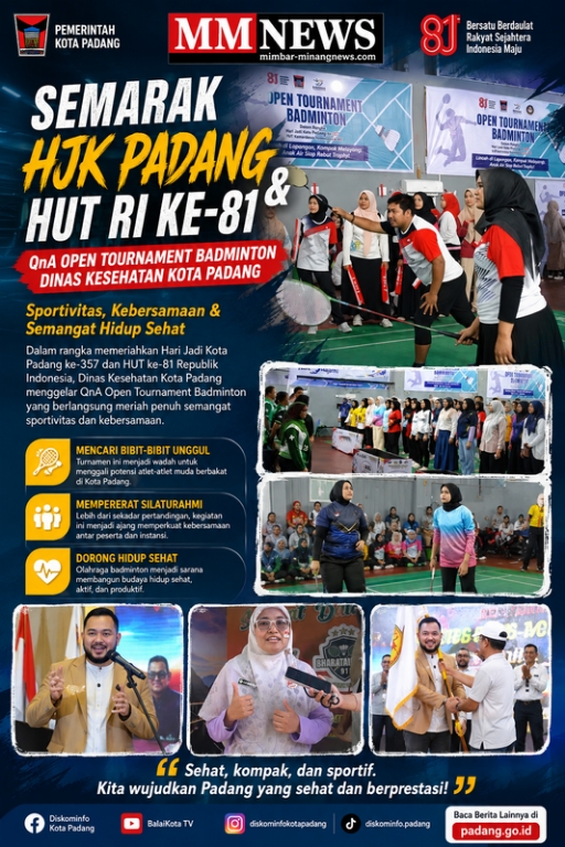 Semarak HJK Padang dan HUT RI ke-81, Dinkes Padang Gelar Open Tournament Badminton