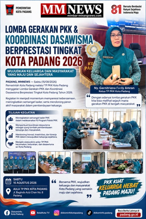 Lomba Gerakan PKK dan Dasawisma Berprestasi 2026, Padang Perkuat Pemberdayaan Keluarga