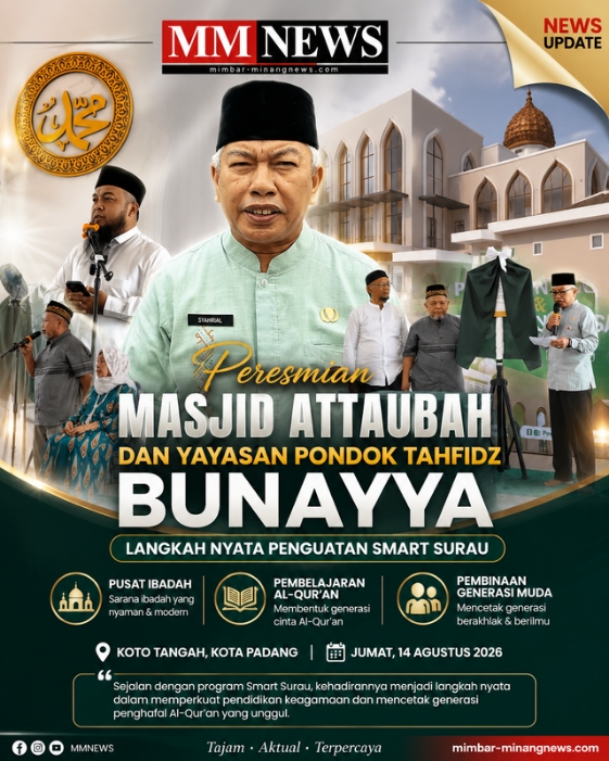 Peresmian Masjid Attaubah dan Pondok Tahfidz Bunayya Perkuat Smart Surau di Kota Padang