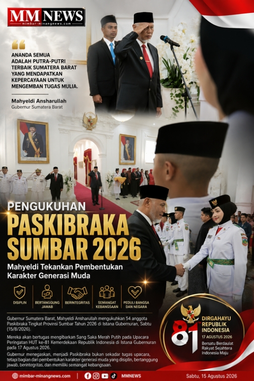 Pengukuhan Paskibraka Sumbar 2026, Mahyeldi: Bukan Sekadar Kibarkan Bendera, Jadilah Teladan Generasi Muda