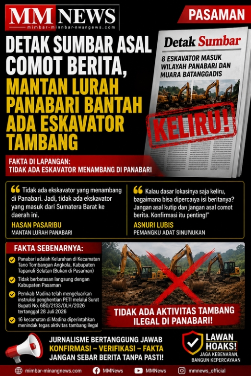 Detak Sumbar Disebut Asal Comot Berita, Mantan Lurah Panabari Bantah Ada Ekskavator Tambang