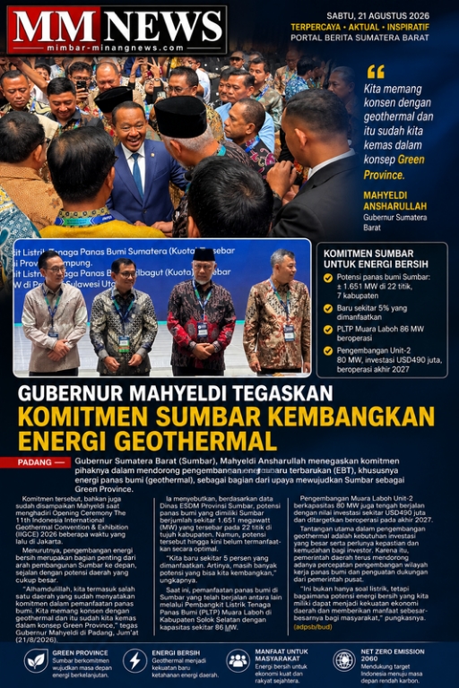 Sumbar Bidik Energi Hijau, Mahyeldi Tegaskan Geothermal Jadi Kekuatan Ekonomi Baru