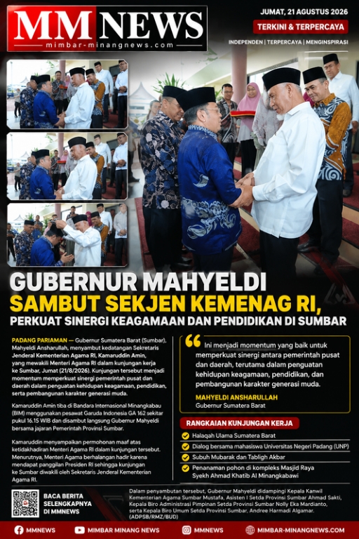Gubernur Mahyeldi Sambut Sekjen Kemenag RI, Perkuat Sinergi Keagamaan dan Pendidikan di Sumbar