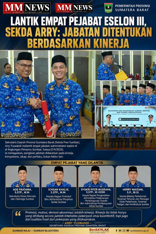 Sekda Arry Lantik Empat Pejabat Eselon III, Tegaskan Jabatan Ditentukan Kinerja, Bukan Titipan