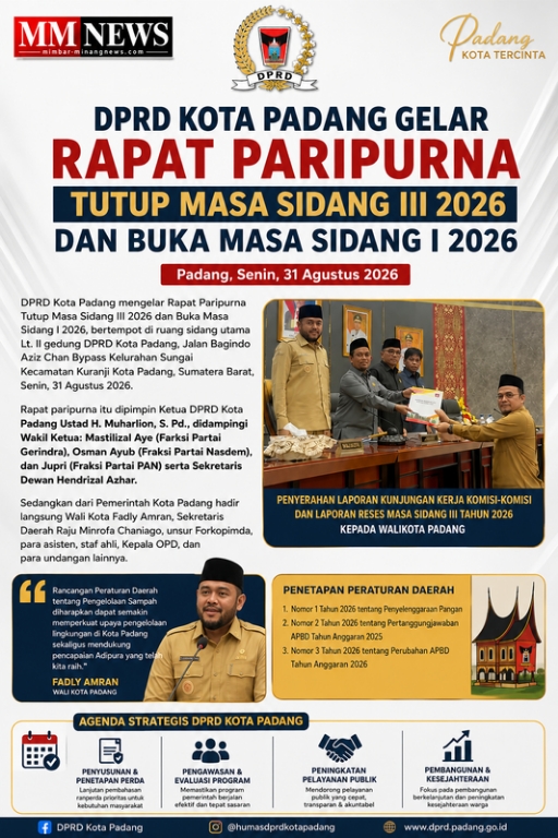 DPRD Kota Padang Tutup Masa Sidang III, Buka Masa Sidang I 2026: Sejumlah Perda dan Agenda Strategis Jadi Fokus