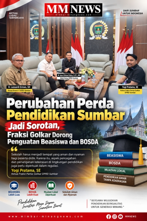 Perubahan Perda Pendidikan Sumbar Jadi Sorotan, Fraksi Golkar Dorong Penguatan Beasiswa dan BOSDA