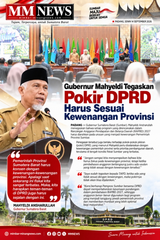Gubernur Mahyeldi Tegaskan Pokir DPRD Harus Sesuai Kewenangan Provinsi