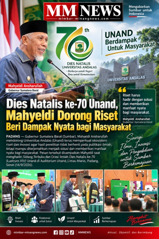 Dies Natalis ke-70 Unand, Mahyeldi Dorong Riset Beri Dampak Nyata bagi Masyarakat