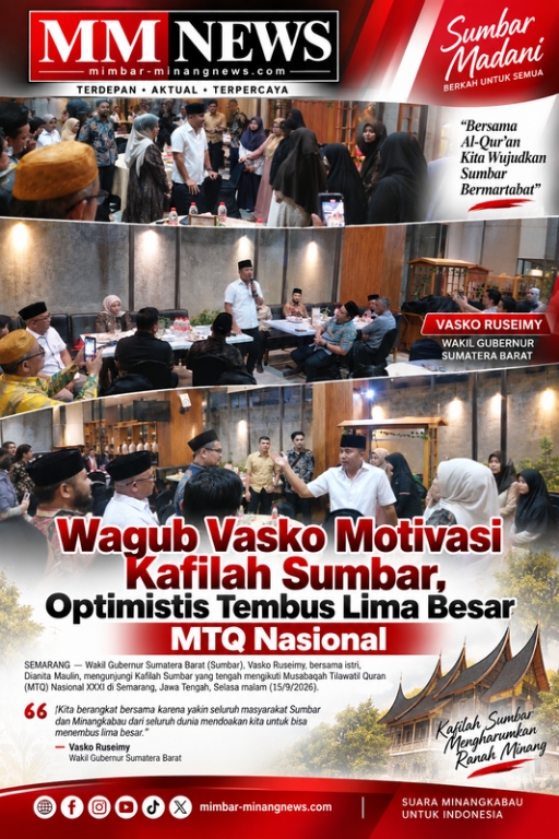Wagub Vasko Motivasi Kafilah Sumbar di Semarang, Target Lima Besar MTQ Nasional XXXI