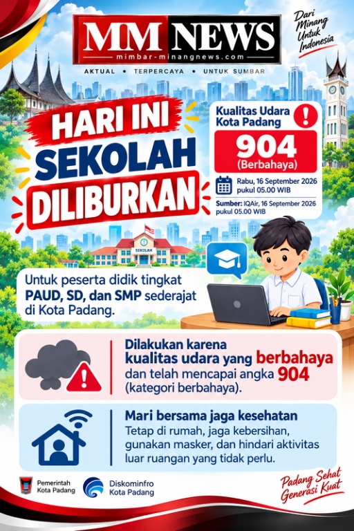 AQI Padang Tembus 904, Pemko Alihkan Pembelajaran PAUD hingga SMP ke Sistem Daring